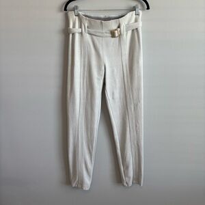 High-Rise Cream Tapered Pants with Belt